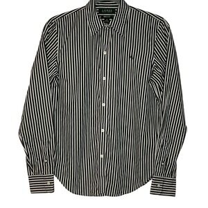 LAUREN RALPH LAUREN Womens Button blouse Oxford cotton striped gray white XS Y2K